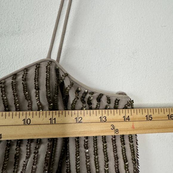 French Connection Samara Dress Women 6 Tan Sequin Bubble Hem Cocktail Elegant - Picture 10 of 11